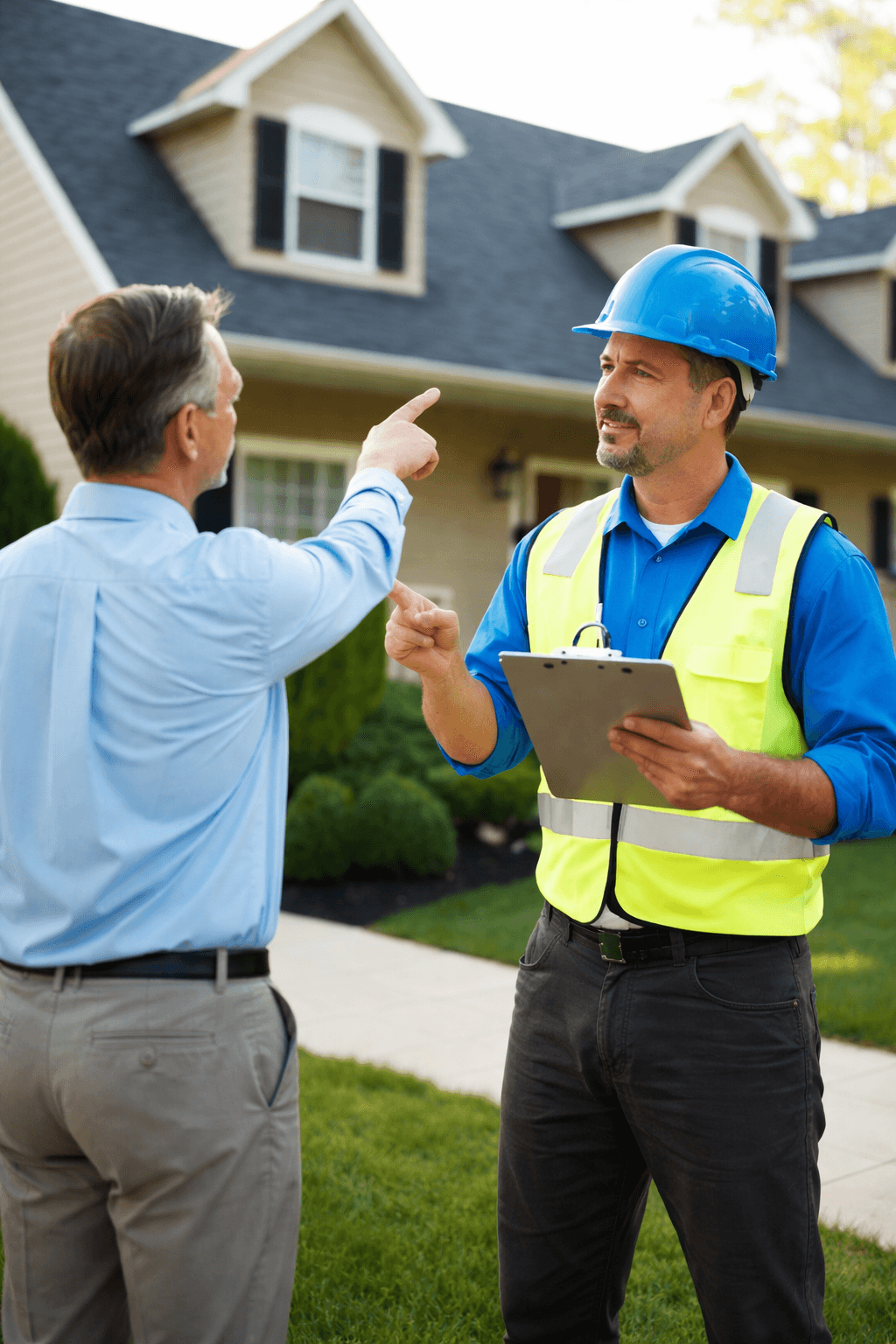 Local roofing specialists conducting a free roof assessment and explaining repair and replacement options to homeowners in Stoke-on-Trent